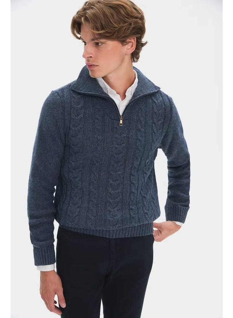 JUNE Men's Regular Fit Turtleneck Knit Detail Zippered Knitwear Sweater - Image 2